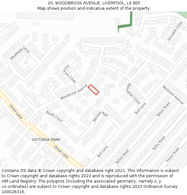 20, WOODBROOK AVENUE, LIVERPOOL, L9 8EP: Location map and indicative extent of plot