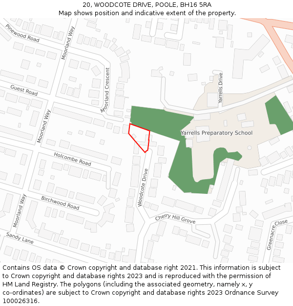 20, WOODCOTE DRIVE, POOLE, BH16 5RA: Location map and indicative extent of plot