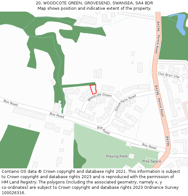 20, WOODCOTE GREEN, GROVESEND, SWANSEA, SA4 8DR: Location map and indicative extent of plot