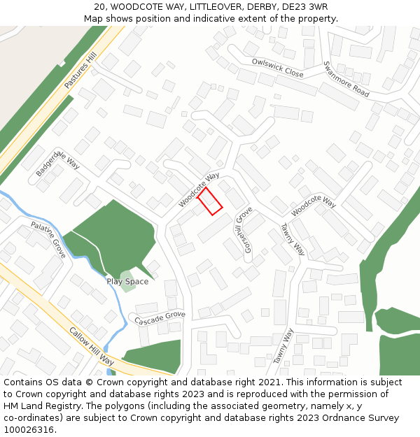 20, WOODCOTE WAY, LITTLEOVER, DERBY, DE23 3WR: Location map and indicative extent of plot