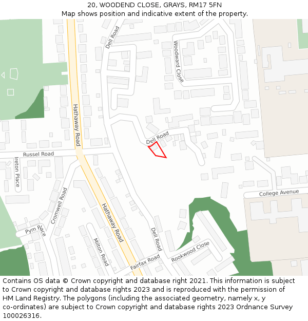 20, WOODEND CLOSE, GRAYS, RM17 5FN: Location map and indicative extent of plot