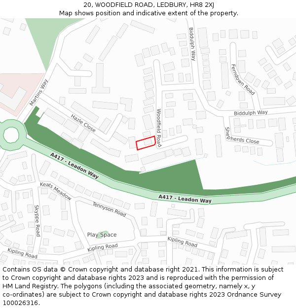 20, WOODFIELD ROAD, LEDBURY, HR8 2XJ: Location map and indicative extent of plot