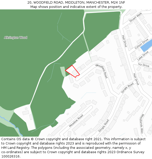 20, WOODFIELD ROAD, MIDDLETON, MANCHESTER, M24 1NF: Location map and indicative extent of plot