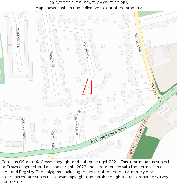 20, WOODFIELDS, SEVENOAKS, TN13 2RA: Location map and indicative extent of plot