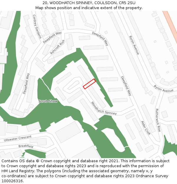 20, WOODHATCH SPINNEY, COULSDON, CR5 2SU: Location map and indicative extent of plot