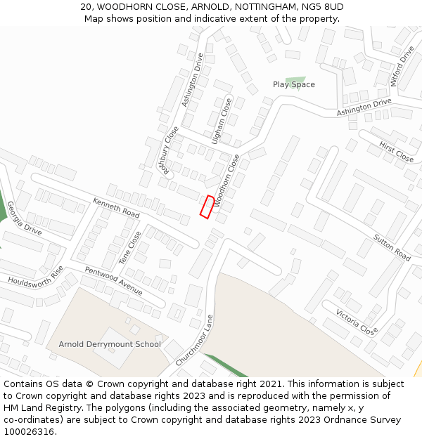 20, WOODHORN CLOSE, ARNOLD, NOTTINGHAM, NG5 8UD: Location map and indicative extent of plot