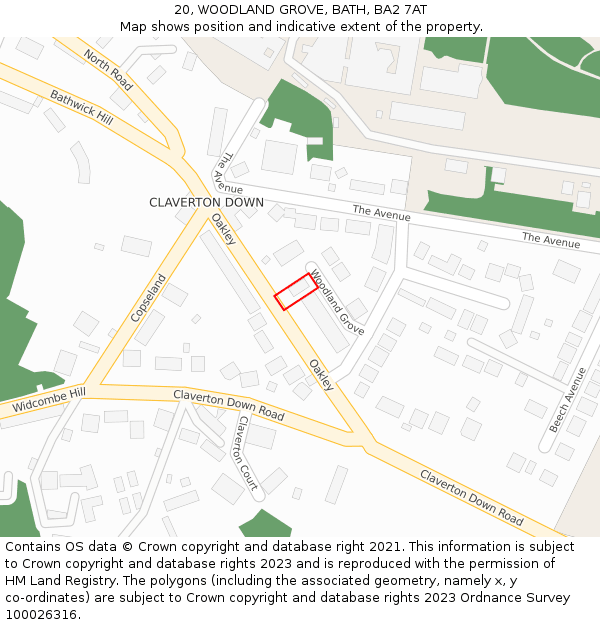 20, WOODLAND GROVE, BATH, BA2 7AT: Location map and indicative extent of plot