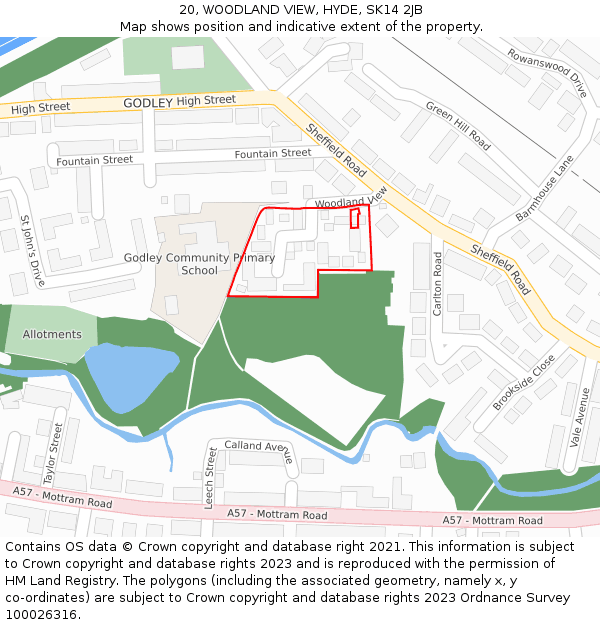 20, WOODLAND VIEW, HYDE, SK14 2JB: Location map and indicative extent of plot