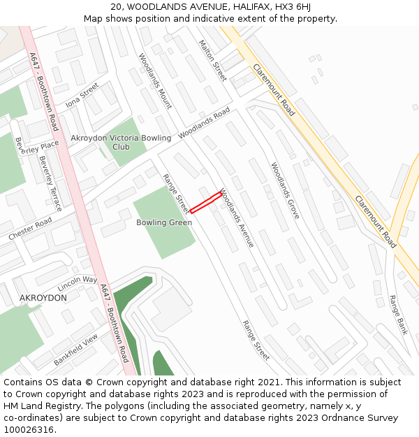 20, WOODLANDS AVENUE, HALIFAX, HX3 6HJ: Location map and indicative extent of plot