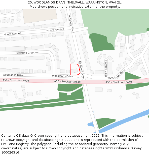 20, WOODLANDS DRIVE, THELWALL, WARRINGTON, WA4 2JL: Location map and indicative extent of plot