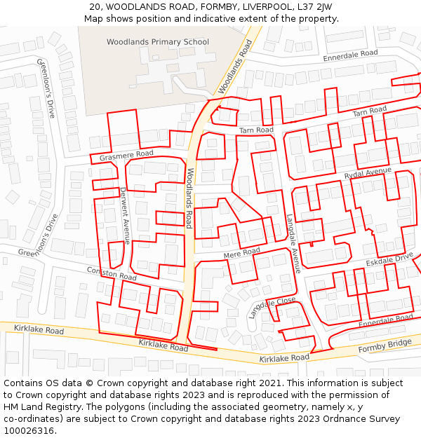20, WOODLANDS ROAD, FORMBY, LIVERPOOL, L37 2JW: Location map and indicative extent of plot