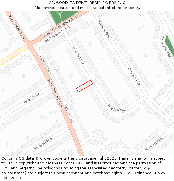 20, WOODLEA DRIVE, BROMLEY, BR2 0UQ: Location map and indicative extent of plot