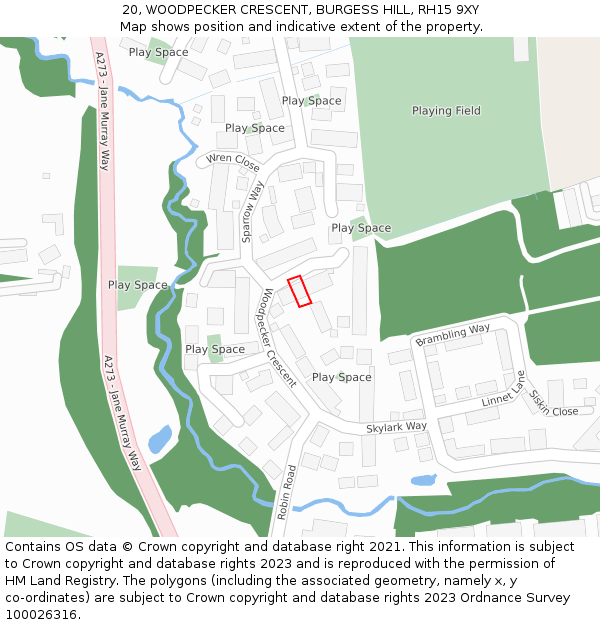 20, WOODPECKER CRESCENT, BURGESS HILL, RH15 9XY: Location map and indicative extent of plot