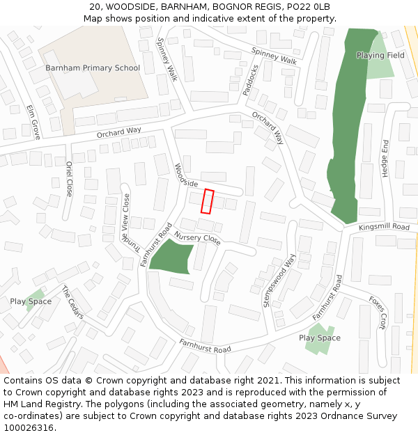 20, WOODSIDE, BARNHAM, BOGNOR REGIS, PO22 0LB: Location map and indicative extent of plot