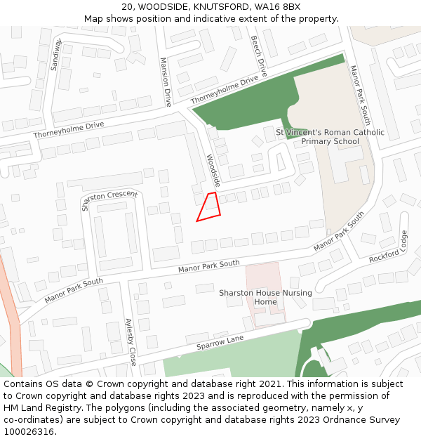 20, WOODSIDE, KNUTSFORD, WA16 8BX: Location map and indicative extent of plot