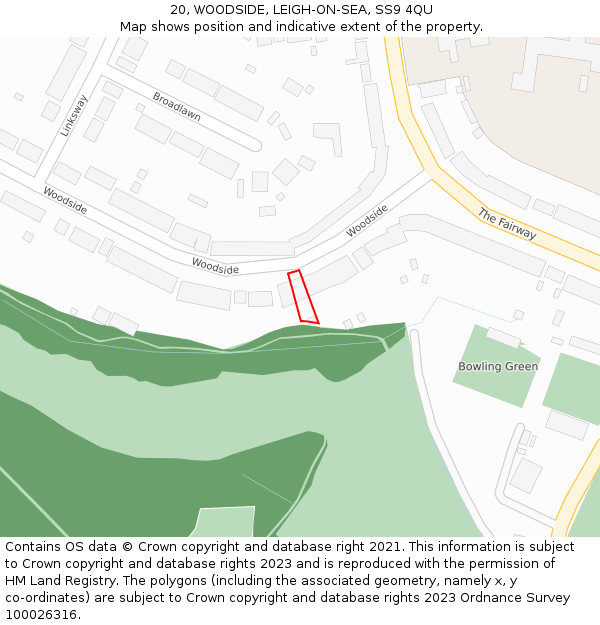 20, WOODSIDE, LEIGH-ON-SEA, SS9 4QU: Location map and indicative extent of plot