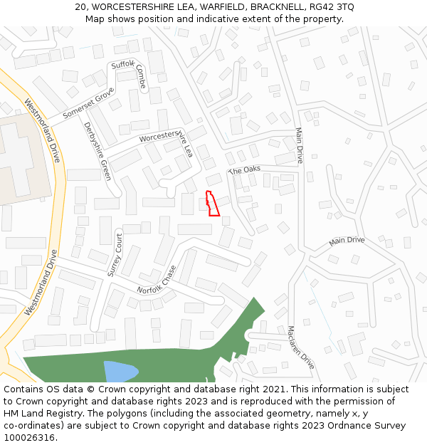 20, WORCESTERSHIRE LEA, WARFIELD, BRACKNELL, RG42 3TQ: Location map and indicative extent of plot