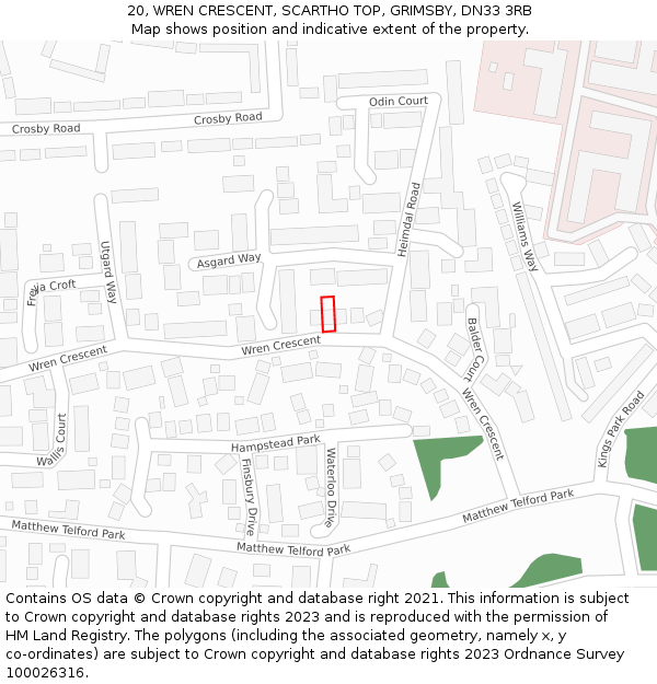 20, WREN CRESCENT, SCARTHO TOP, GRIMSBY, DN33 3RB: Location map and indicative extent of plot