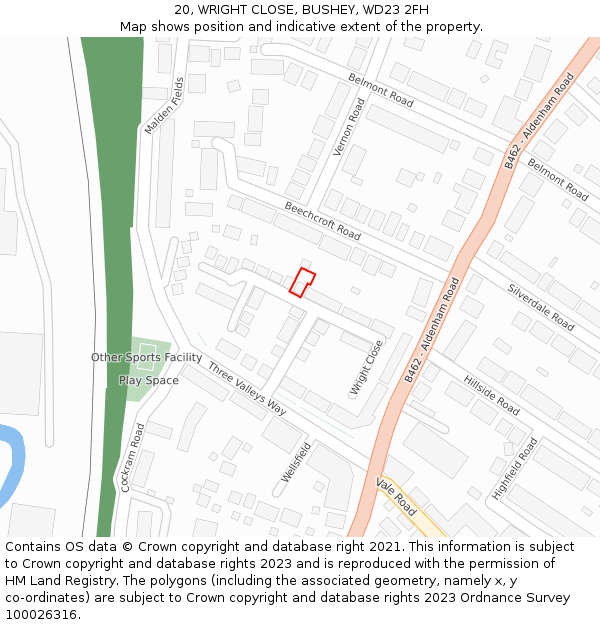 20, WRIGHT CLOSE, BUSHEY, WD23 2FH: Location map and indicative extent of plot