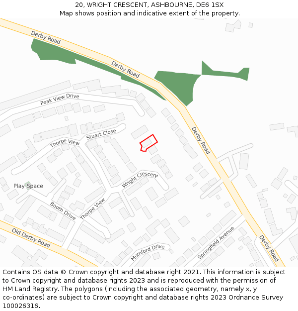 20, WRIGHT CRESCENT, ASHBOURNE, DE6 1SX: Location map and indicative extent of plot