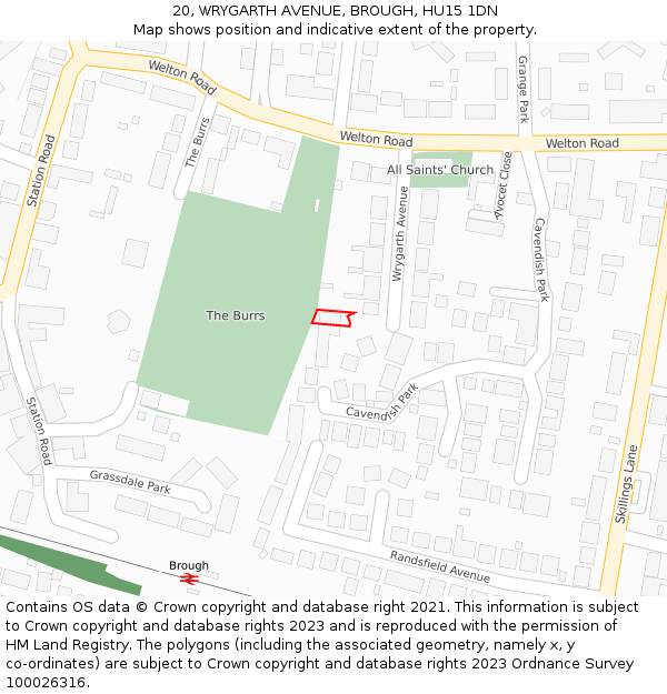 20, WRYGARTH AVENUE, BROUGH, HU15 1DN: Location map and indicative extent of plot