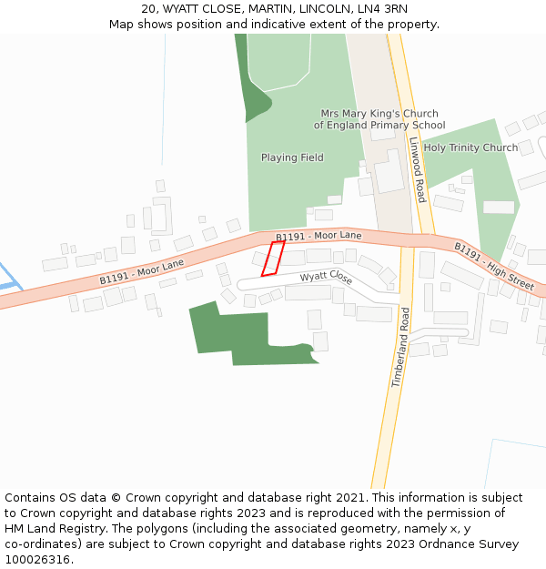 20, WYATT CLOSE, MARTIN, LINCOLN, LN4 3RN: Location map and indicative extent of plot