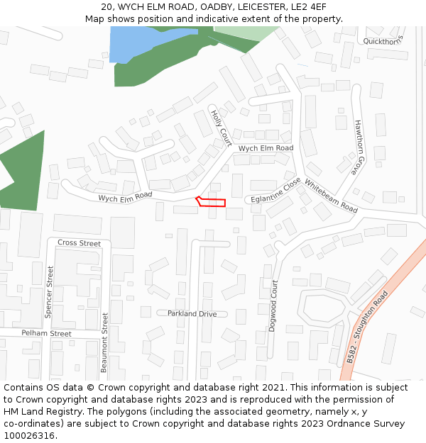 20, WYCH ELM ROAD, OADBY, LEICESTER, LE2 4EF: Location map and indicative extent of plot