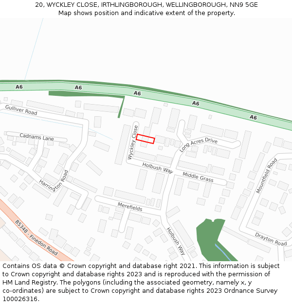 20, WYCKLEY CLOSE, IRTHLINGBOROUGH, WELLINGBOROUGH, NN9 5GE: Location map and indicative extent of plot