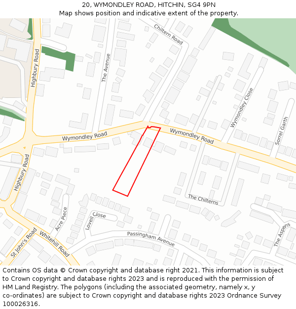 20, WYMONDLEY ROAD, HITCHIN, SG4 9PN: Location map and indicative extent of plot