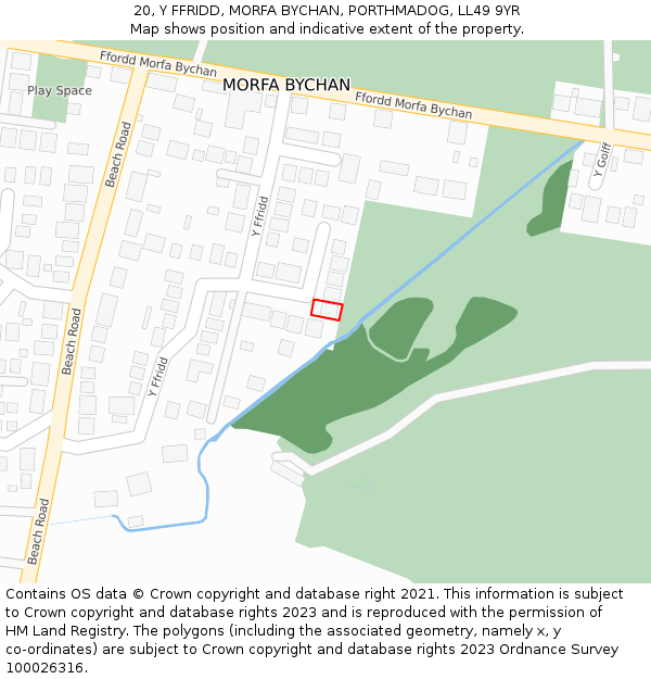 20, Y FFRIDD, MORFA BYCHAN, PORTHMADOG, LL49 9YR: Location map and indicative extent of plot
