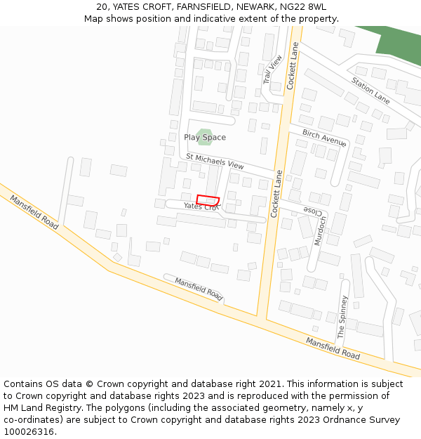 20, YATES CROFT, FARNSFIELD, NEWARK, NG22 8WL: Location map and indicative extent of plot