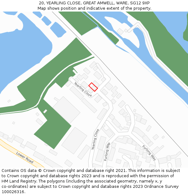 20, YEARLING CLOSE, GREAT AMWELL, WARE, SG12 9XP: Location map and indicative extent of plot