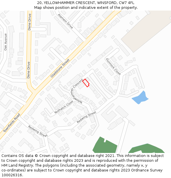 20, YELLOWHAMMER CRESCENT, WINSFORD, CW7 4FL: Location map and indicative extent of plot