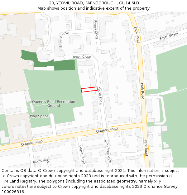 20, YEOVIL ROAD, FARNBOROUGH, GU14 6LB: Location map and indicative extent of plot