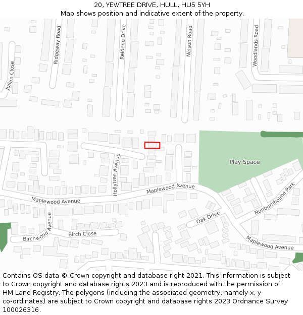 20, YEWTREE DRIVE, HULL, HU5 5YH: Location map and indicative extent of plot