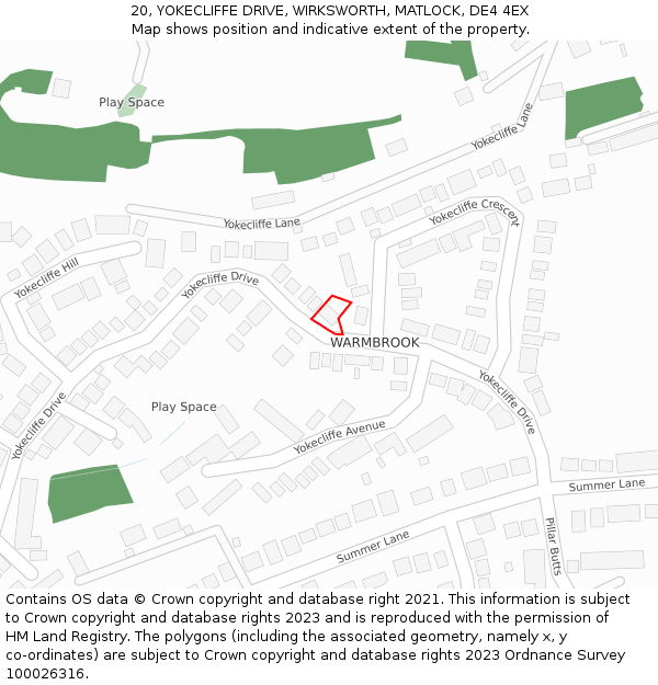 20, YOKECLIFFE DRIVE, WIRKSWORTH, MATLOCK, DE4 4EX: Location map and indicative extent of plot