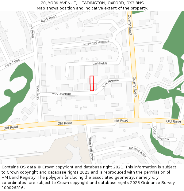 20, YORK AVENUE, HEADINGTON, OXFORD, OX3 8NS: Location map and indicative extent of plot