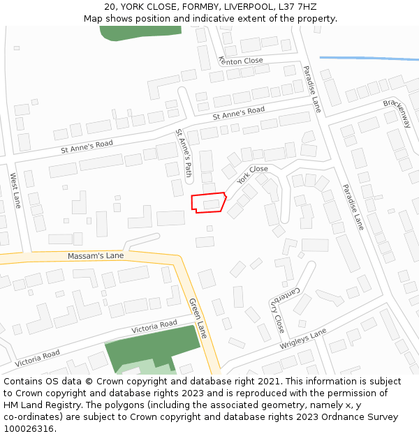 20, YORK CLOSE, FORMBY, LIVERPOOL, L37 7HZ: Location map and indicative extent of plot