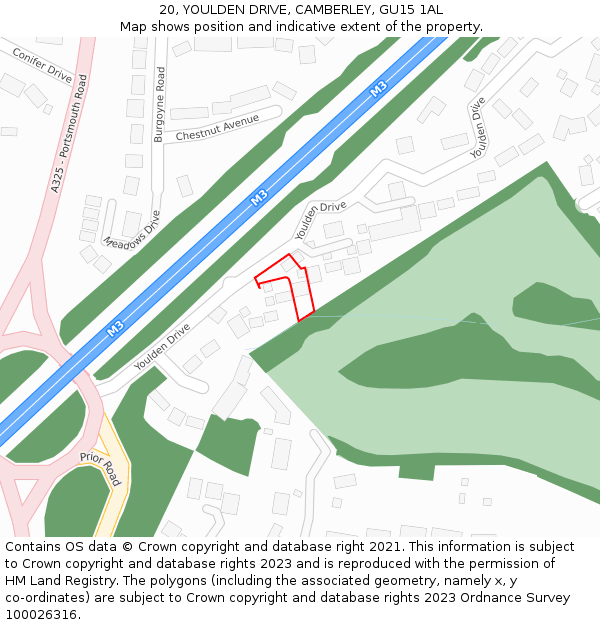 20, YOULDEN DRIVE, CAMBERLEY, GU15 1AL: Location map and indicative extent of plot