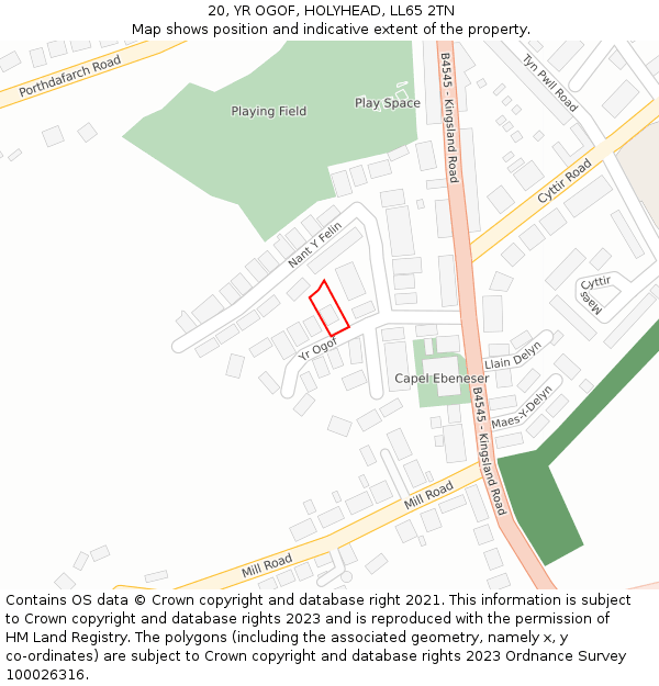 20, YR OGOF, HOLYHEAD, LL65 2TN: Location map and indicative extent of plot