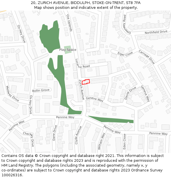 20, ZURICH AVENUE, BIDDULPH, STOKE-ON-TRENT, ST8 7FA: Location map and indicative extent of plot