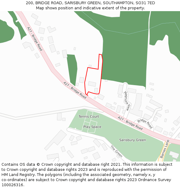 200, BRIDGE ROAD, SARISBURY GREEN, SOUTHAMPTON, SO31 7ED: Location map and indicative extent of plot