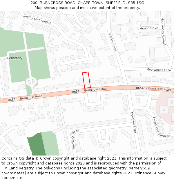 200, BURNCROSS ROAD, CHAPELTOWN, SHEFFIELD, S35 1SG: Location map and indicative extent of plot