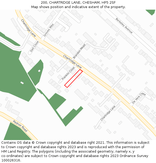 200, CHARTRIDGE LANE, CHESHAM, HP5 2SF: Location map and indicative extent of plot