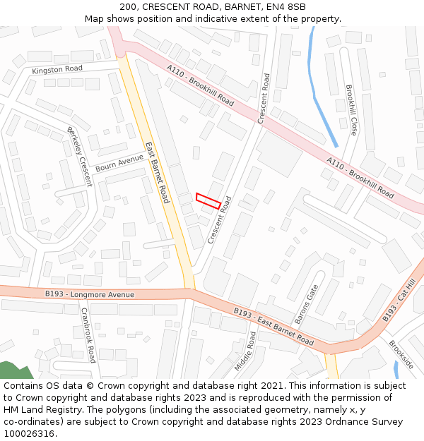 200, CRESCENT ROAD, BARNET, EN4 8SB: Location map and indicative extent of plot