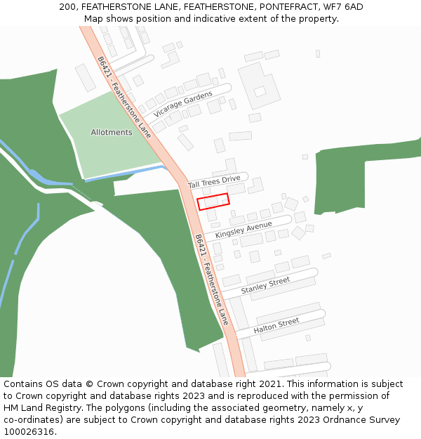 200, FEATHERSTONE LANE, FEATHERSTONE, PONTEFRACT, WF7 6AD: Location map and indicative extent of plot