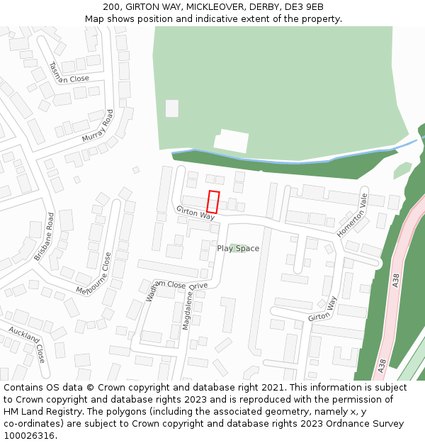 200, GIRTON WAY, MICKLEOVER, DERBY, DE3 9EB: Location map and indicative extent of plot