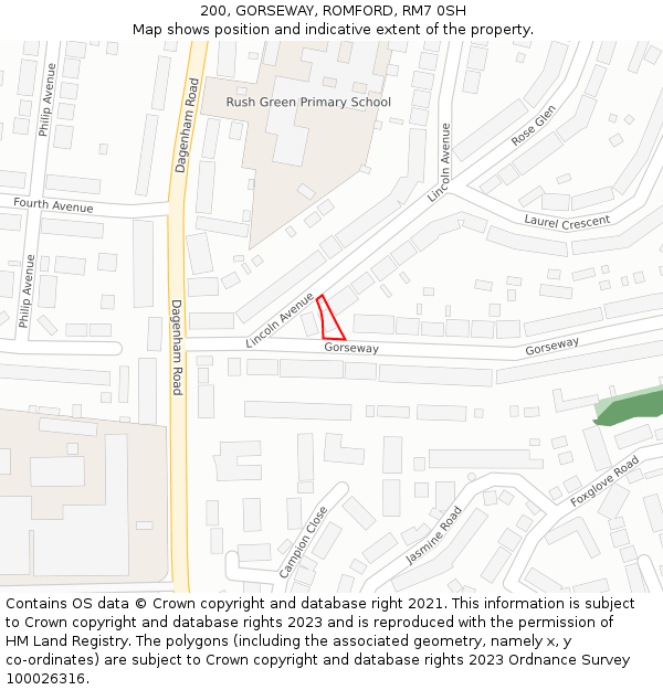 200, GORSEWAY, ROMFORD, RM7 0SH: Location map and indicative extent of plot