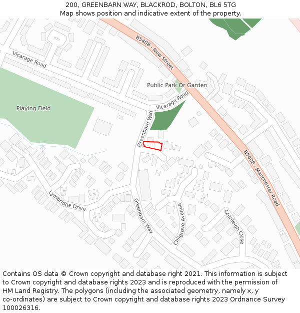 200, GREENBARN WAY, BLACKROD, BOLTON, BL6 5TG: Location map and indicative extent of plot