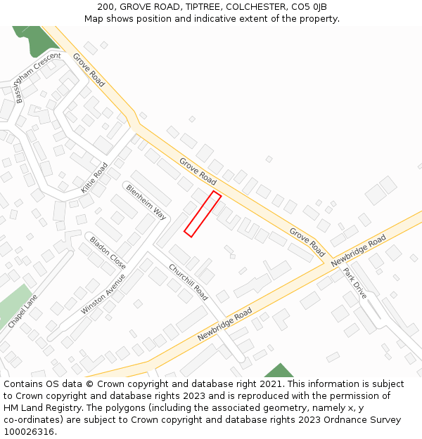 200, GROVE ROAD, TIPTREE, COLCHESTER, CO5 0JB: Location map and indicative extent of plot